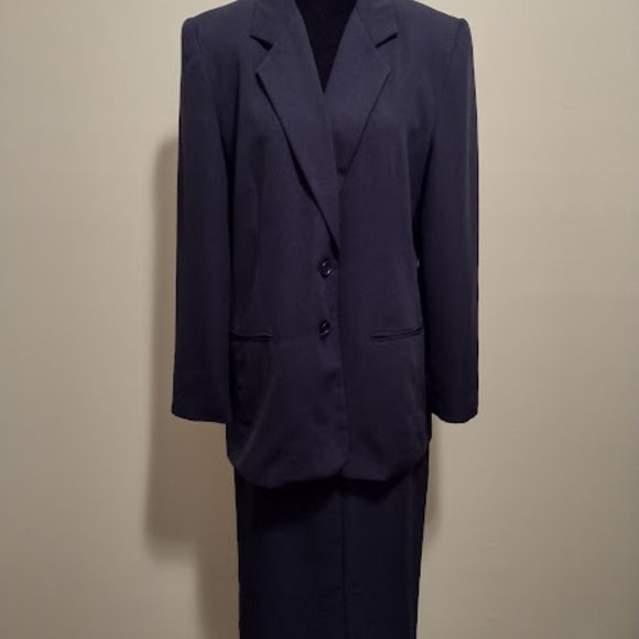J.G. Hook, 2pc Skirt Suit, Navy Blue, Size-12, Dry Cleaned - Picture 1 of 9